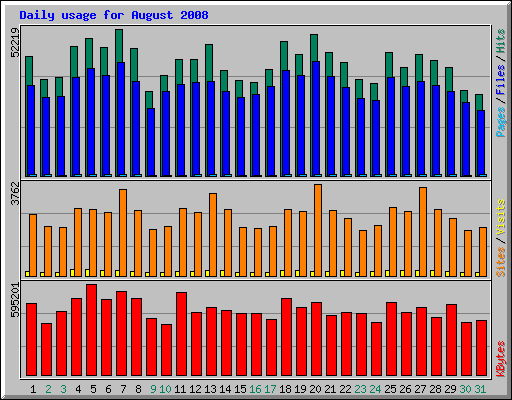 Daily usage for August 2008